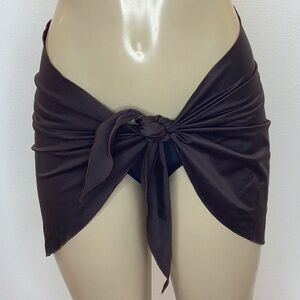 Zuliana One Size Brown Spandex Lettuce Trim  Sarong Skirt. Made in USA. New